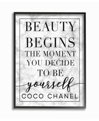 Beauty Begins Once You Decide to Be Yourself White Marble Typography Framed Texturized Art, 16" L x 20" H