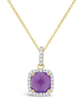 Macy's - Amethyst (1-1/3 ct. t.w.) and Lab Grown White Sapphire (1/6 ct. t.w.) Pendant Necklace in 10k Yellow Gold