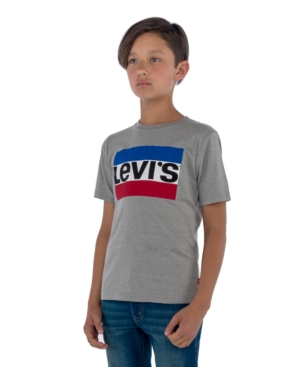 Shop Levi's Big Boys Logo-print Cotton Crewneck T-shirt In Dark Grey