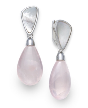 image of Mother of Pearl and Rose Quartz 21x25mm Drop Earrings in Sterling Silver