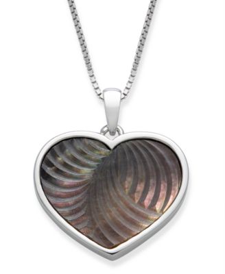 Macy's - Black Mother of Pearl 16x13mm Heart Shaped Pendant with 18" Chain in Sterling Silver