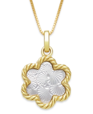 image of Engraved Mother of Pearl 13mm Flower Shaped Pendant with 18