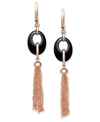 Macy's - Black Onyx 20x15mm Dangle Earrings in Rose Gold over Silver