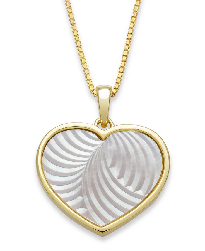 Macy's - Mother of Pearl 13mm Heart Shaped Pendant with 18" Chain in Gold Over Silver