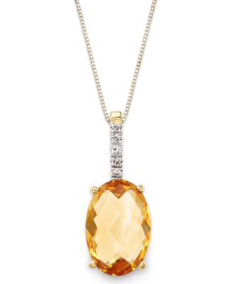 Macy's 14k Gold Necklace, Citrine (3 ct. t.w.) and Diamond Accent Oval ...