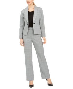 image of Le Suit Plaid One-Button Pantsuit