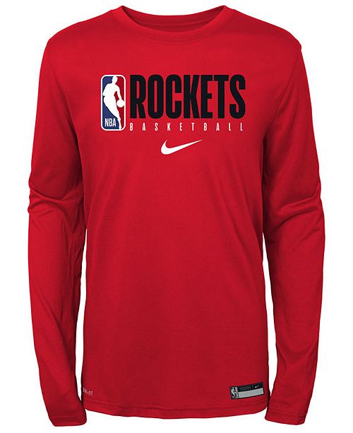Nike Big Boys Houston Rockets Practice Long Sleeve T Shirt