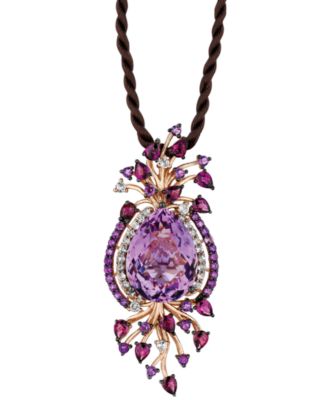 Long Dark Sterling Purple Amethyst Pendant Necklace By Claudio Faccin. Made In Italy