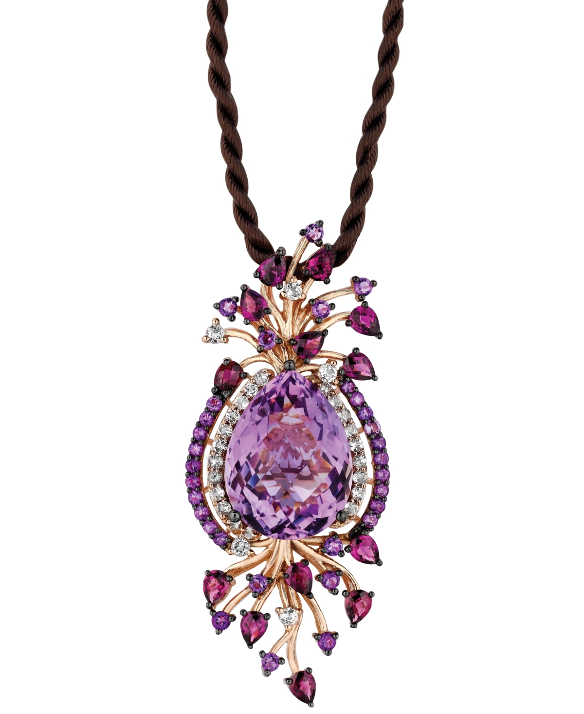 Crazy Collection Multi-Stone Cord Pendant Necklace in 14k Strawberry Rose Gold (18 ct. t.w.)