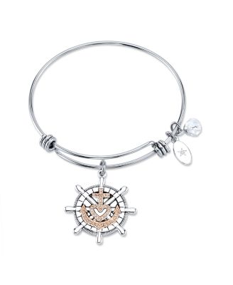 Photo 1 of Unwritten "Faith Makes All Things Possible" Anchor Bangle Bracelet in Stainless Steel & Rose Gold-Tone with Silver Plated Charms