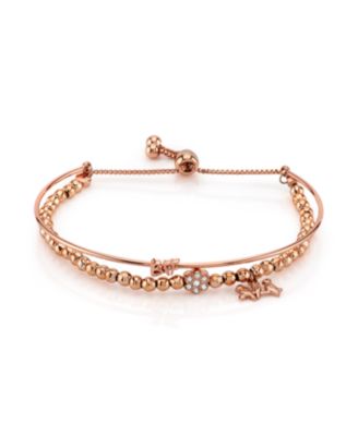Photo 1 of Unwritten Rose Gold Tone Fine Plated Silver "BFF" Bird and Crystal Flower Charm Bead Bolo Bracelet