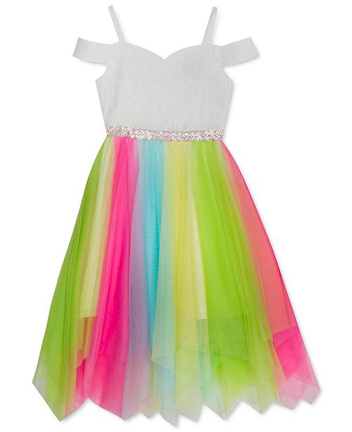 Rare Editions Big Girls Cold Shoulder Neon Mesh Dress Reviews