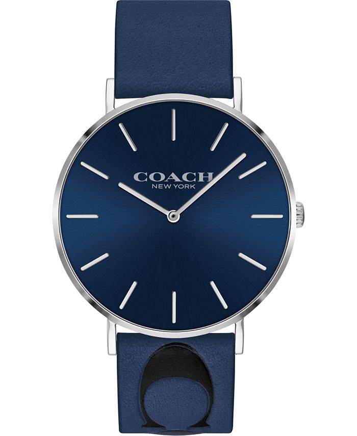 COACH Men's Charles Blue Leather Strap Watch 35mm, Created for Macy's ...