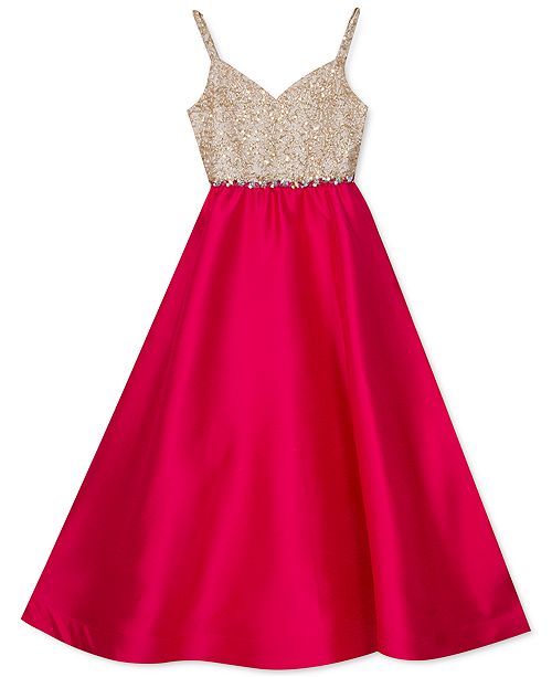 Rare Editions Big Girls Embellished Metallic Satin Dress