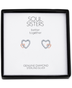 image of Diamond Accent Double Heart Stud Earrings in Sterling Silver & Rose Gold-Plate