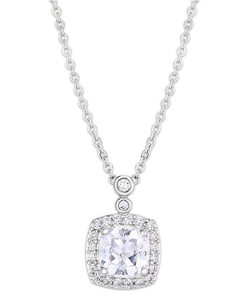 Macy's Pink Cubic Zirconia Halo Cushion Pendant Necklace in Fine Silver Plate