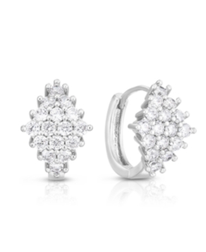 image of Cubic Zirconia Silver Cluster Hoop in Fine Silver Plate