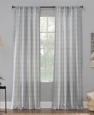 No. 918 - Castille Farmhouse Plaid Linen Semi-Sheer Rod Pocket Curtain Panel 54x84 Blush/Linen