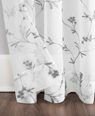 Delia Embroidered Floral Sheer Rod Pocket Curtain Panel