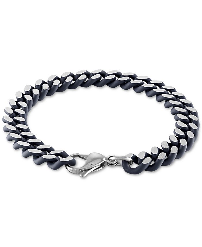 Esquire Men's Jewelry - Heavy Curb Link Bracelet in Black Acrylic & Stainless Steel