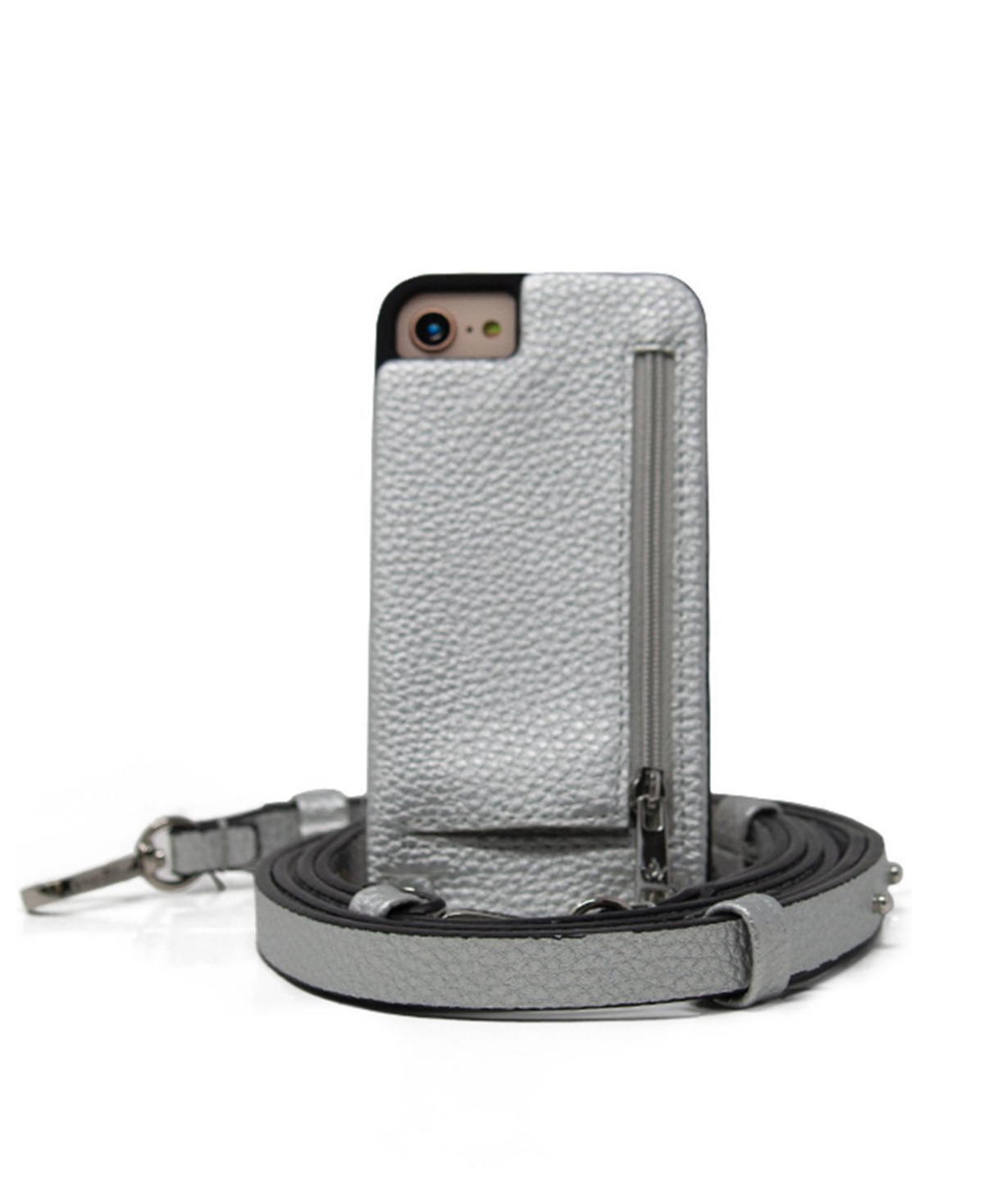 Crossbody 6 or 6S or 7 or 8 or Se iPhone Case with Strap Wallet - Silver