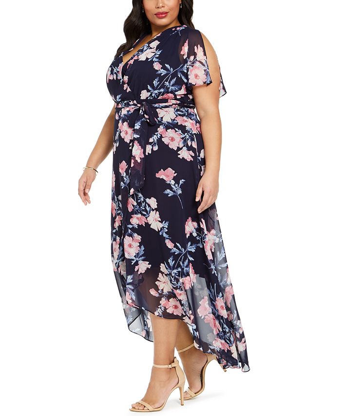 Jessica Howard Plus Size Printed High-Low Maxi Dress - Macy's