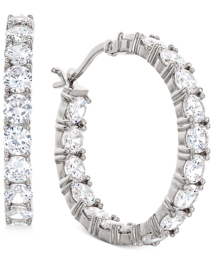 image of Cubic Zirconia In & Out Hoop Earrings in Sterling Silver, 1.17