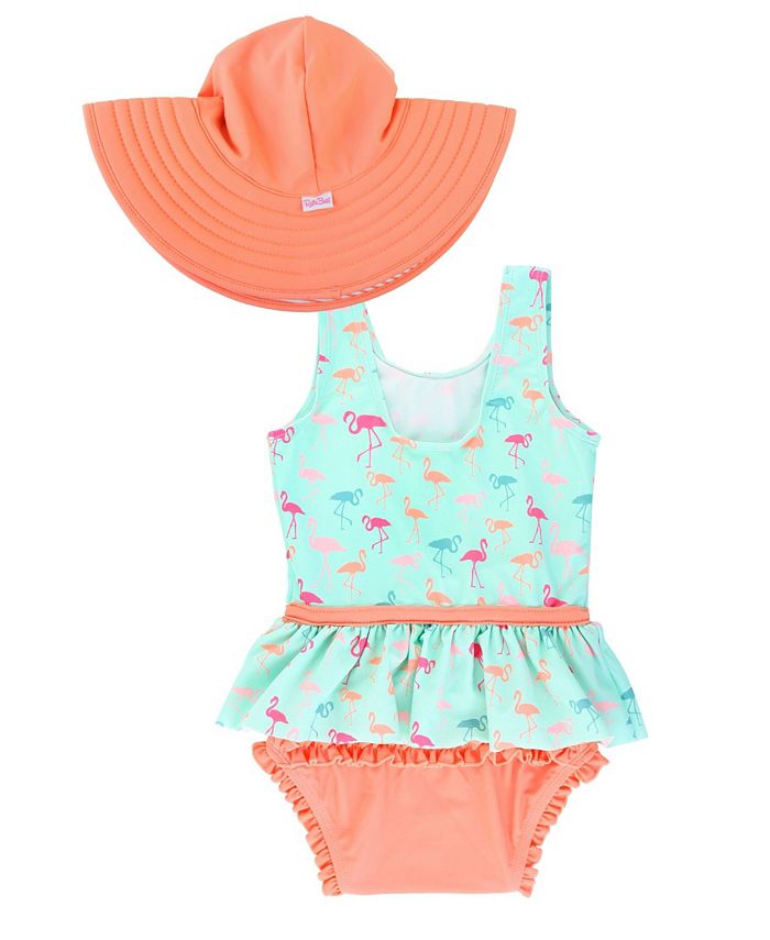 RuffleButts Baby Girl's Skirted Swimsuit Swim Hat Set - Macy's