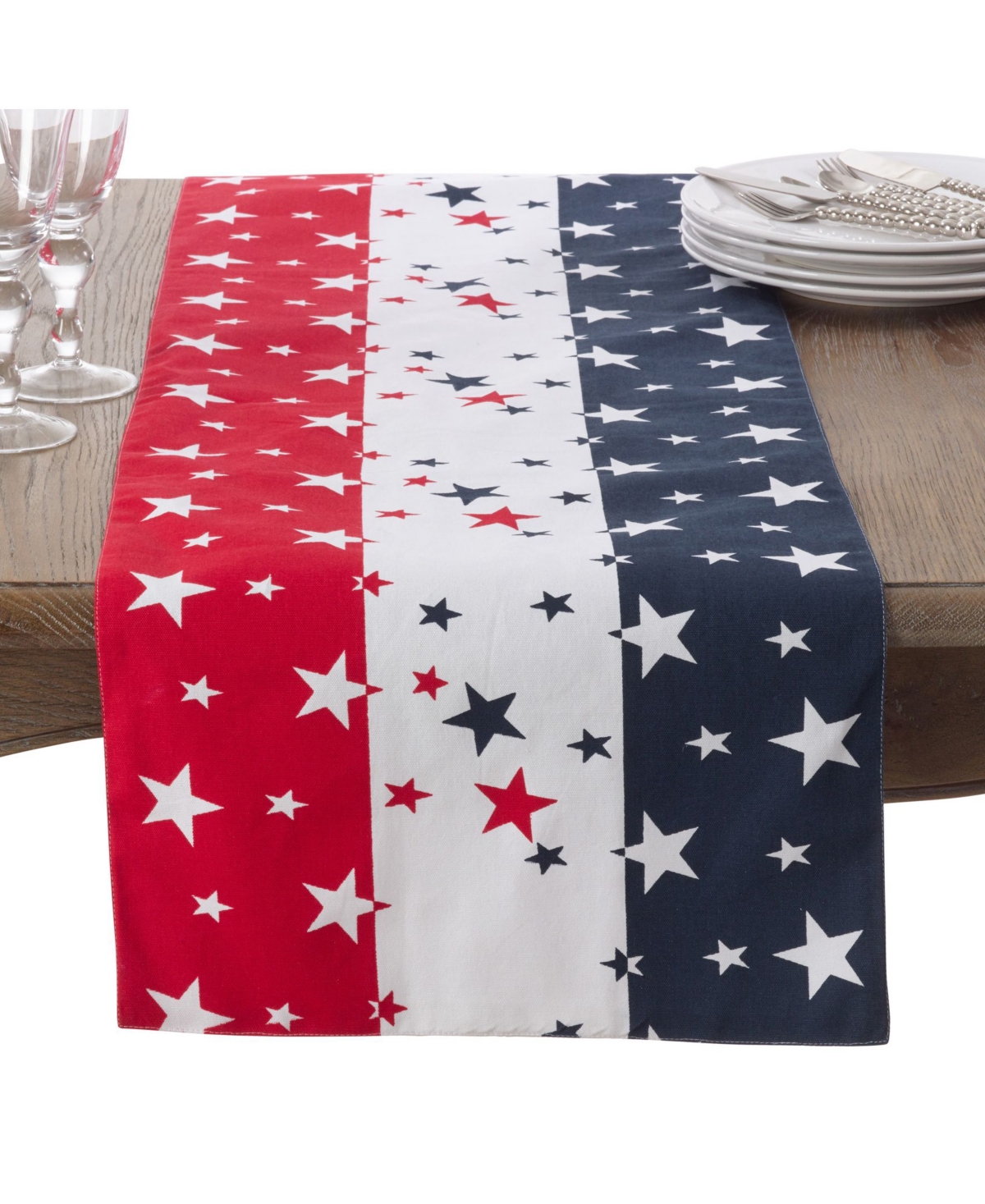Saro Lifestyle Red White Blue 4th Of July Cotton Table Runner