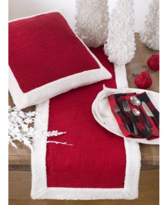Cotton Red Christmas Runner with Sherpa Edges