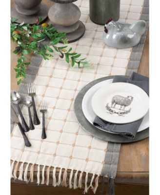Woven Windowpane and Tassel Design Cotton Table Runner