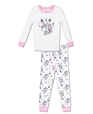 image of Free 2 Dream Girls Toddler, little and Big Unicorn Print 2 Piece Cotton Pajama Set with Grow with Me Cuffs