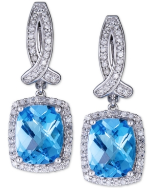 image of Swiss Blue Topaz (6 ct. t.w.) & Diamond (1/2 ct. t.w.) Drop Earrings in 14k White Gold