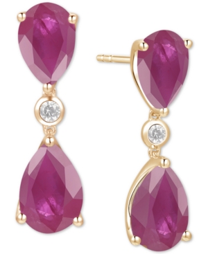 image of Emerald (3 ct. t.w.) & Diamond (1/10 ct. t.w.) Drop Earrings in 14k White Gold (Also in Certified Ruby)