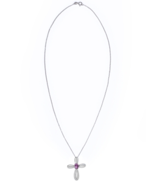 image of Simulated Cross Pendant Necklace With Cubic Zirconia Accents in Fine Silver Plate