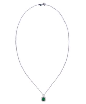 Birthstone Cushion Halo Pendant Necklace in Silver Plate