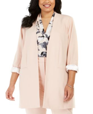 Calvin Klein Plus Size Collarless Long Blazer
