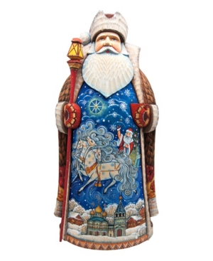 G.debrekht Woodcarved And Hand Painted Winter Sleigh Ride Hand Painted Santa Claus Figurine In Multi