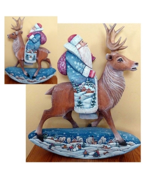G.debrekht Woodcarved And Hand Painted Reindeer Rocking Santa Claus Figurine In Multi
