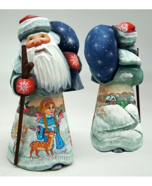 G.debrekht Woodcarved Hand Painted Snowmaiden Reindeer Santa Figurine In Multi