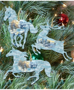Designocracy Christmas Horse And Deer Wooden Ornaments Wall Decor, Set Of 3 In Multi