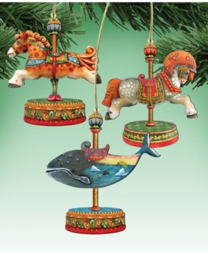 Designocracy Carousel Horses Whale Wooden Ornaments, Set Of 3 In Multi