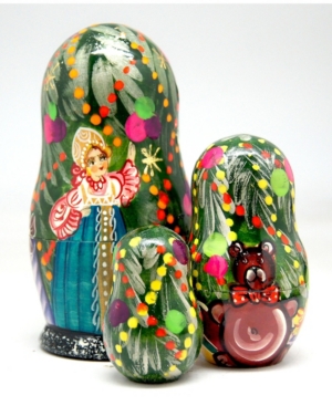 G.debrekht Christmas Tree And Snowmaiden 3-piece Russian Matryoshka Nested Dolls Set In Multi