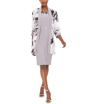 R & M Richards Petite 2-Pc Printed Jacket & Necklace Dress Set