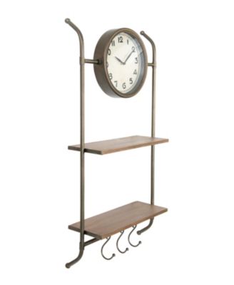 Wall Clock with Shelves and Hooks