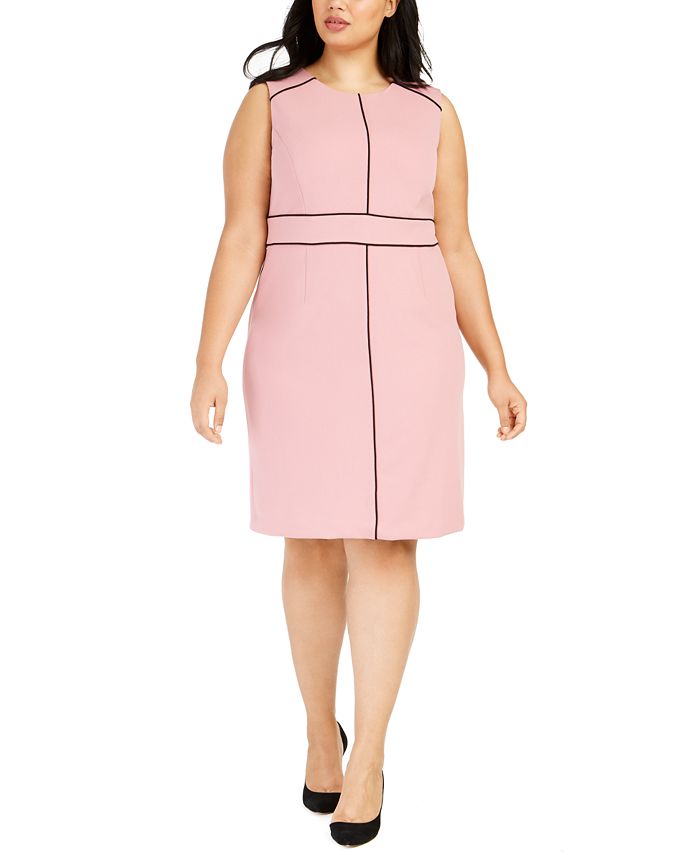 Nine West Plus Size Contrast Piped Jewel Neck Sheath Dress Reviews Dresses Women Macy S
