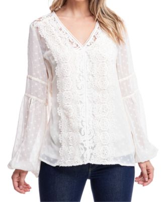 Fever - Lace-Trim Swiss-Dot Top