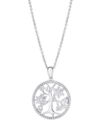 Macy's - Cubic Zirconia Tree of Life Pendant Necklace in Fine Silver Plate