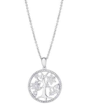 image of Cubic Zirconia Tree of Life Pendant Necklace in Fine Silver Plate