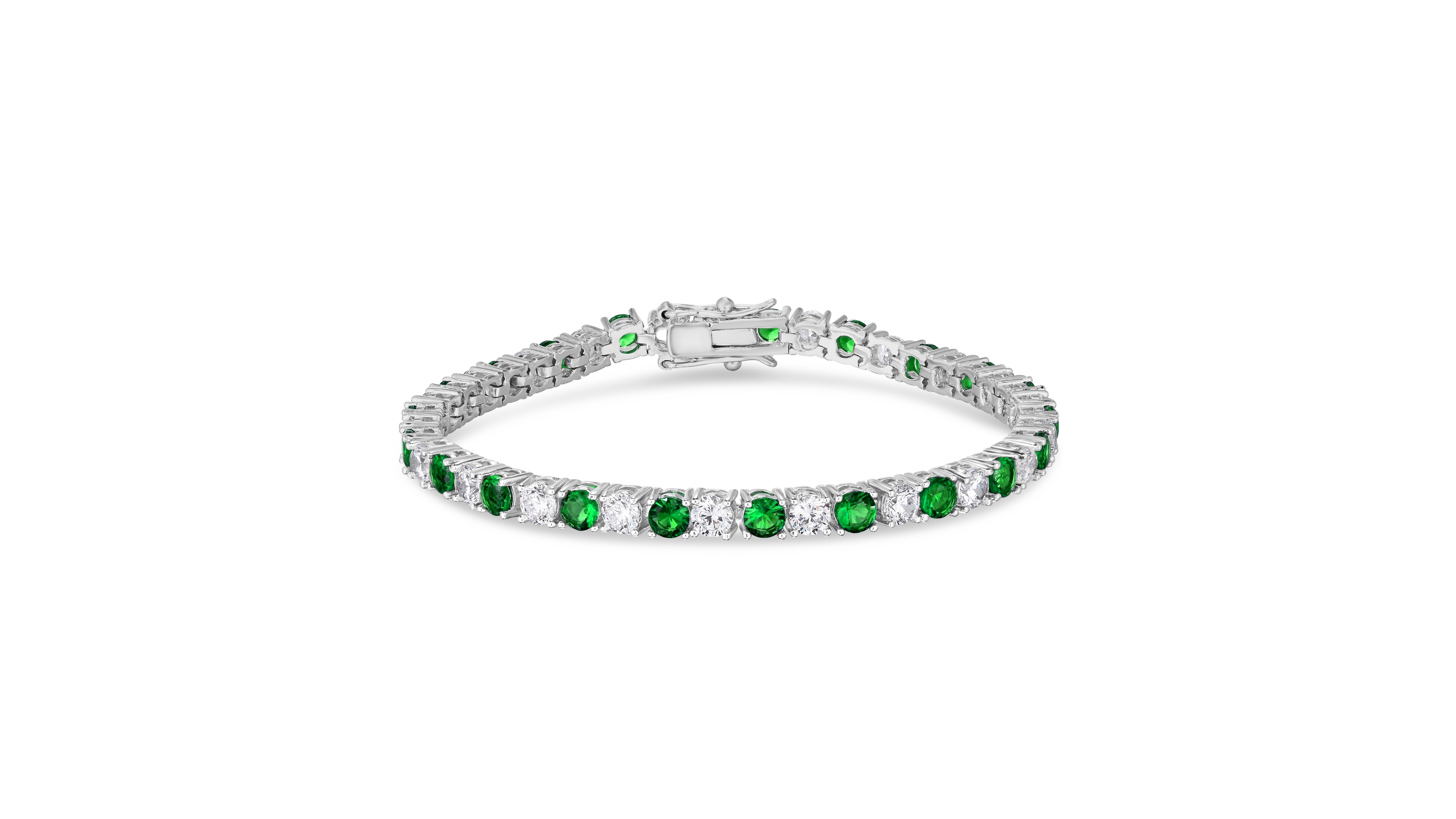 Simulated Cubic Zirconia Alternating Line Bracelet in Silver Plate
